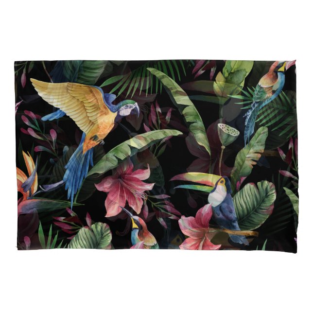 Tropical birds, flowers: watercolor pattern. pillow case (Front)