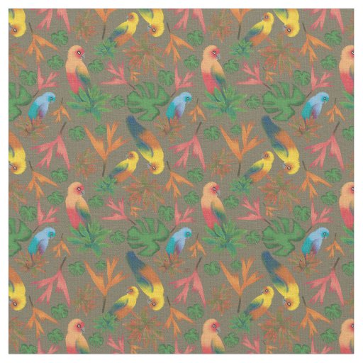Tropical Birds Green Floral Pattern Fabric