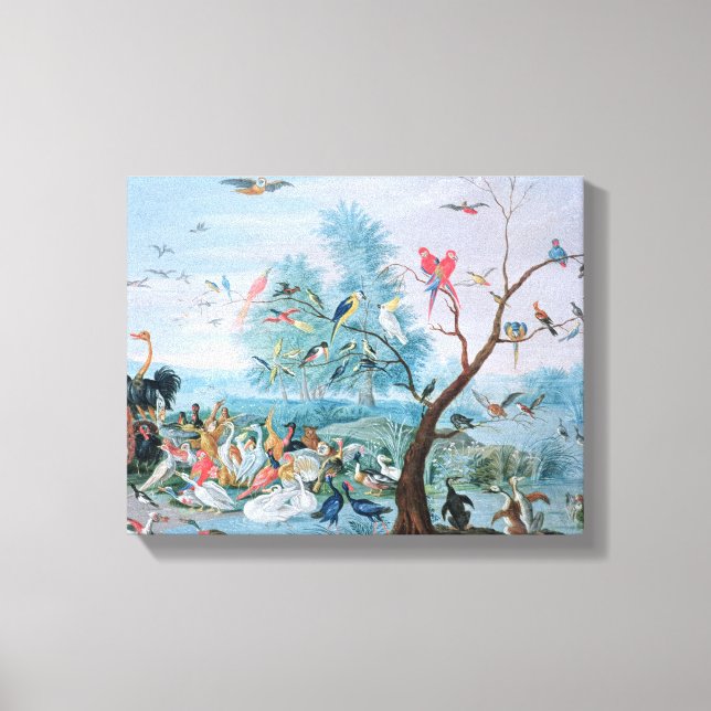 Tropical birds in a landscape canvas print (Front)