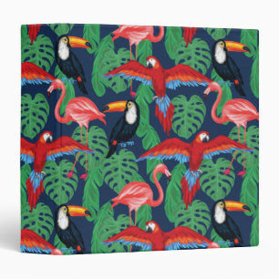 Tropical Birds In Bright Colors 3 Ring Binder