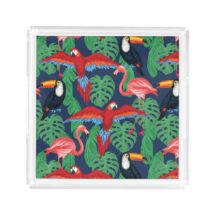 Tropical Birds In Bright Colors Acrylic Tray
