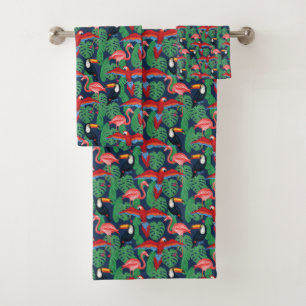 Tropical Birds In Bright Colors Bath Towel Set