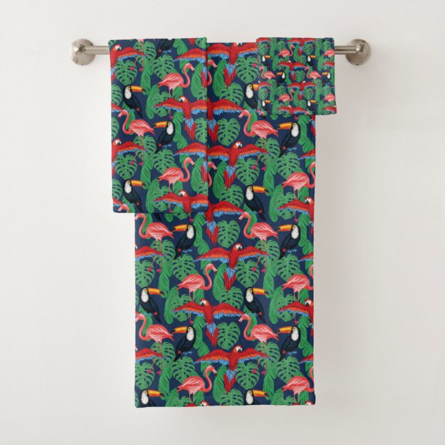Tropical Birds In Bright Colors Bath Towel Set (Insitu)