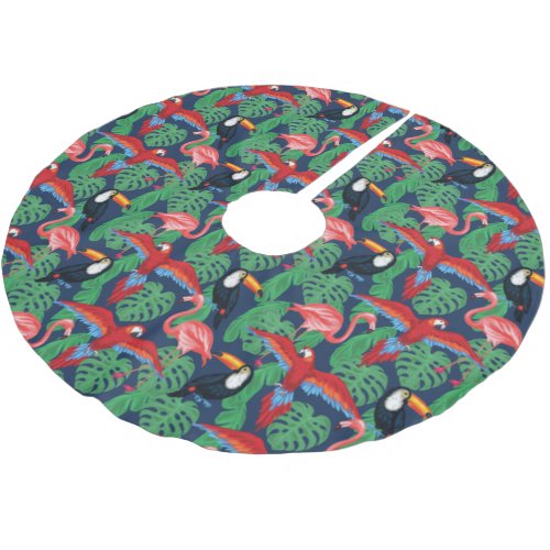 Tropical Birds In Bright Colors Brushed Polyester Tree Skirt