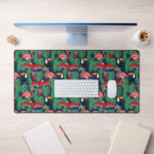 Tropical Birds In Bright Colors Desk Mat