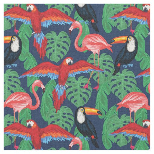 Tropical Birds In Bright Colors Fabric