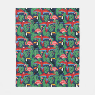 Tropical Birds In Bright Colors Fleece Blanket
