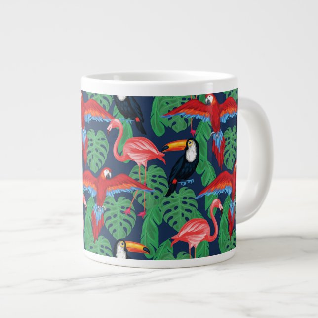 Tropical Birds In Bright Colors Large Coffee Mug (Front Right)