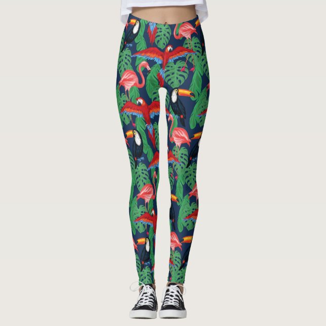 Tropical Birds In Bright Colors Leggings (Front)