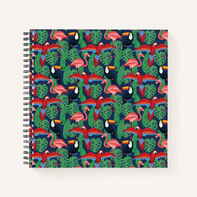 Tropical Birds In Bright Colors Notebook (Front)