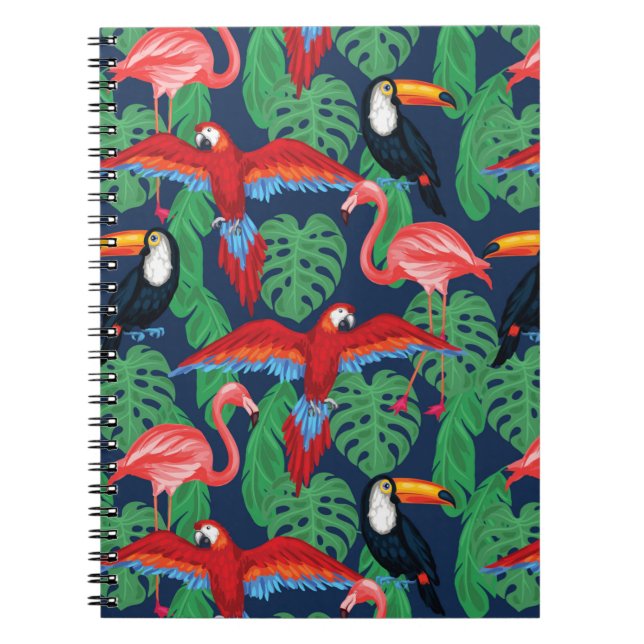 Tropical Birds In Bright Colors Notebook (Front)