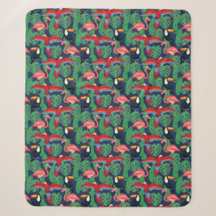 Tropical Birds In Bright Colors Sherpa Blanket