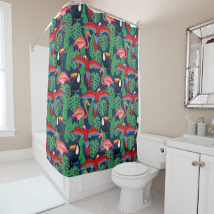 Tropical Birds In Bright Colors Shower Curtain