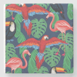 Tropical Birds In Bright Colors Stone Coaster