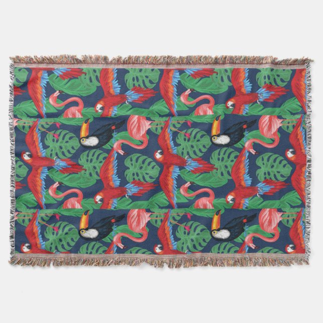 Tropical Birds In Bright Colors Throw Blanket (Front)