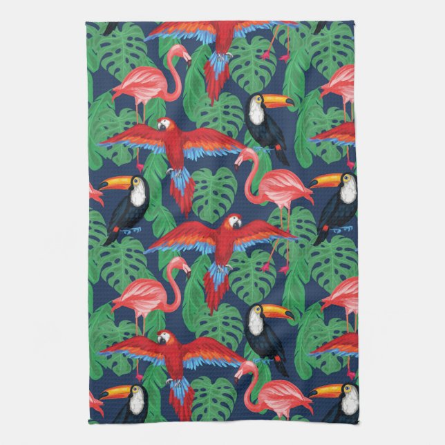 Tropical Birds In Bright Colors Towel (Vertical)