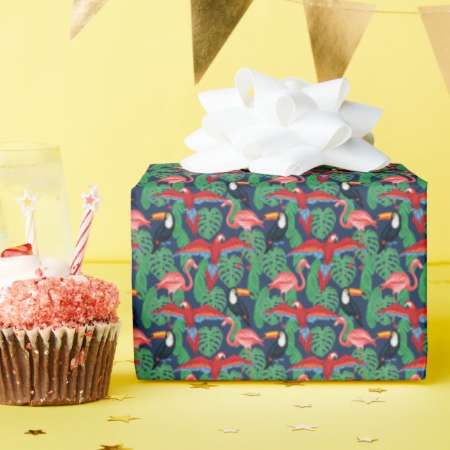 Tropical Birds In Bright Colors Wrapping Paper (Birthday Party)