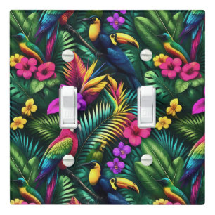 Tropical Birds Jungle Dreams Seamless Surface Patt Light Switch Cover