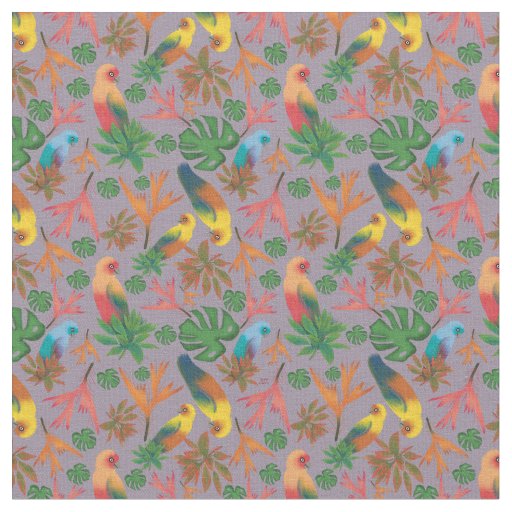 Tropical Birds Lavender Floral Pattern Fabric