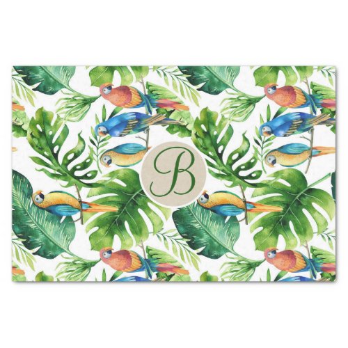 Tropical Birds Leaves Chic Monogram Letter Initial Tissue Paper