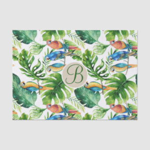 Tropical Birds Leaves Chic Monogram Letter Initial Tissue Paper
