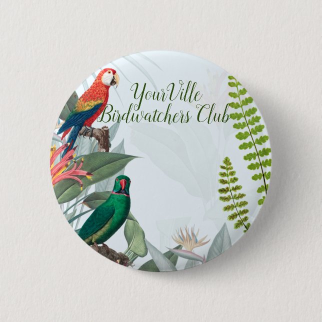Tropical Birds Parrots & Foliage Button (Front)