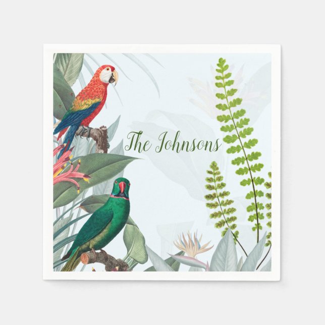 Tropical Birds Parrots & Foliage  Napkins (Front)
