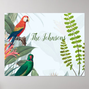 Tropical Birds Parrots & Foliage  Poster