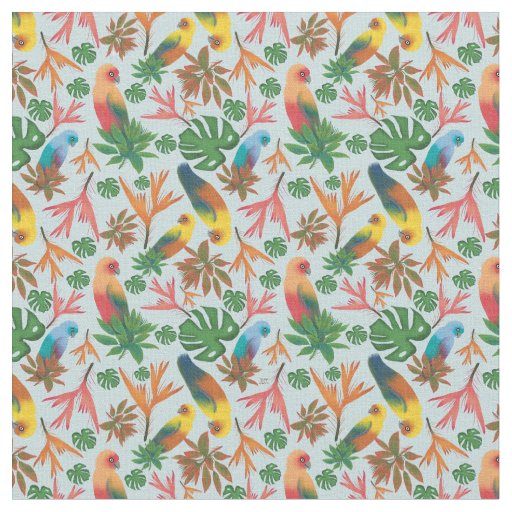 Tropical Birds Pastel Floral Pattern Fabric
