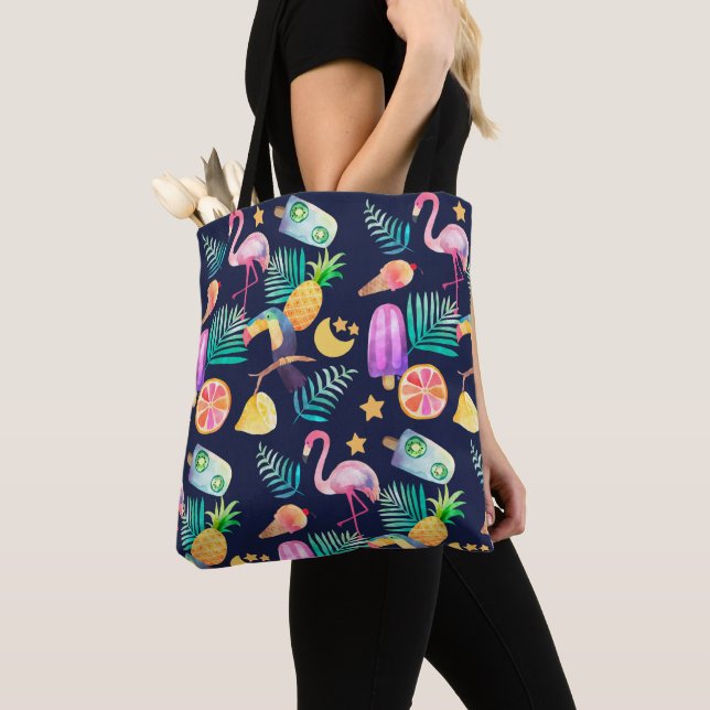 Tropical Birds Pineapple Pattern Tote Bag (Close Up)
