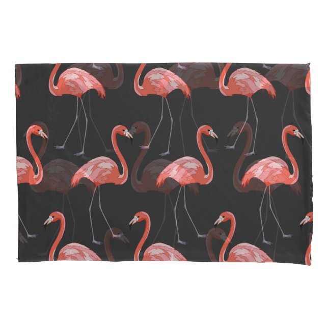 Tropical birds, pink flamingos, seamless pillow case (Front)