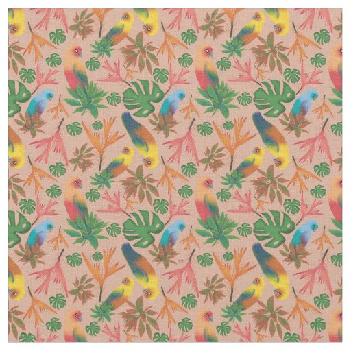 Tropical Birds Pink Floral Pattern Fabric