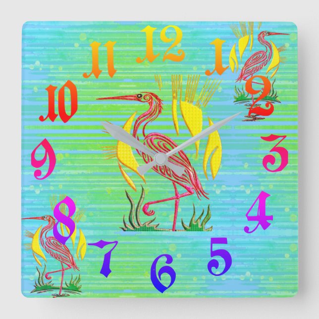 Tropical Birds  Square Wall Clock (Front)