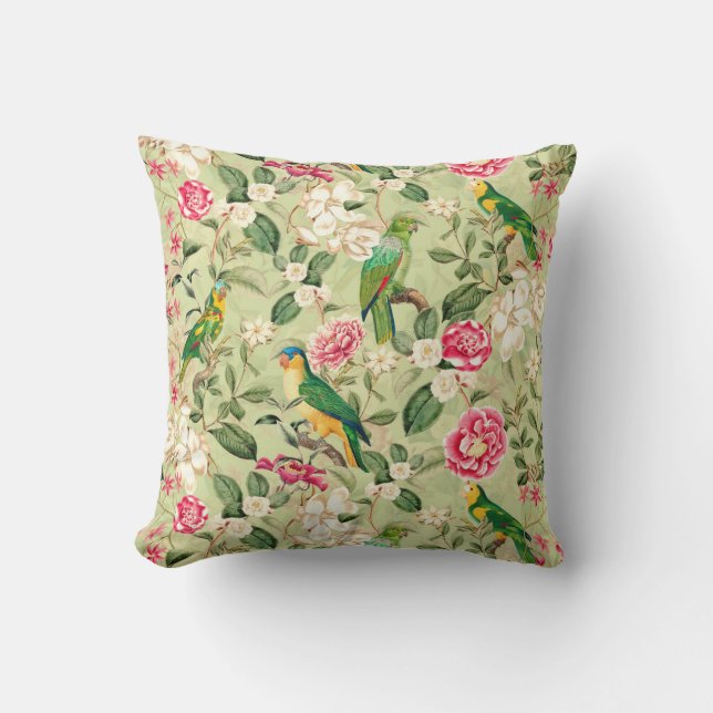 tropical Birds Throw Pillow (Front)