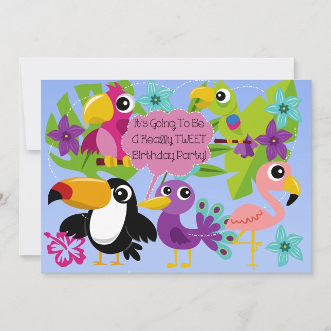 Tropical Birds Tweet Birthday Invitation (Front)