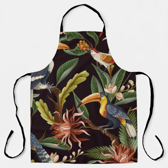 Tropical Birds: Vintage Leaves & Flowers Apron (Front)