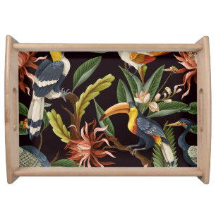 Tropical Birds: Vintage Leaves & Flowers Serving Tray