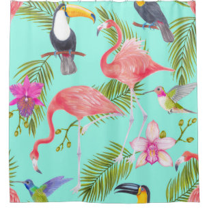 Tropical birds: watercolor seamless pattern. shower curtain