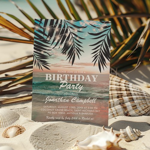 Tropical Birthday Beach Party  String of Lights Invitation