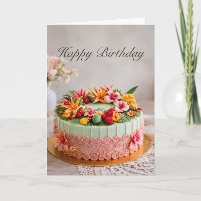 Tropical Birthday Cake card (Front)