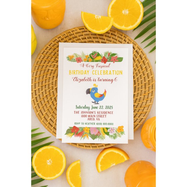 Tropical Birthday Celebration Colorful Parrot Invitation (Creator Uploaded)