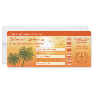 Tropical Birthday Getaway Faux Boarding Pass Invitation