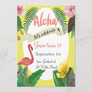 Tropical birthday invitation 5 x 7 inches