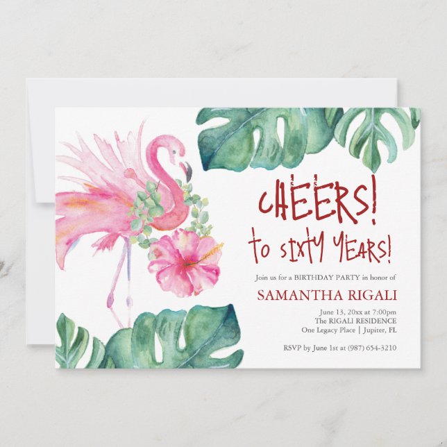 Tropical Birthday Invite for 60th (Front)