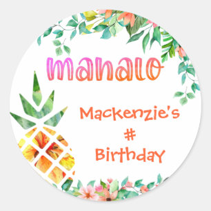 Tropical Birthday MAHALO Thank You Pineapple Classic Round Sticker