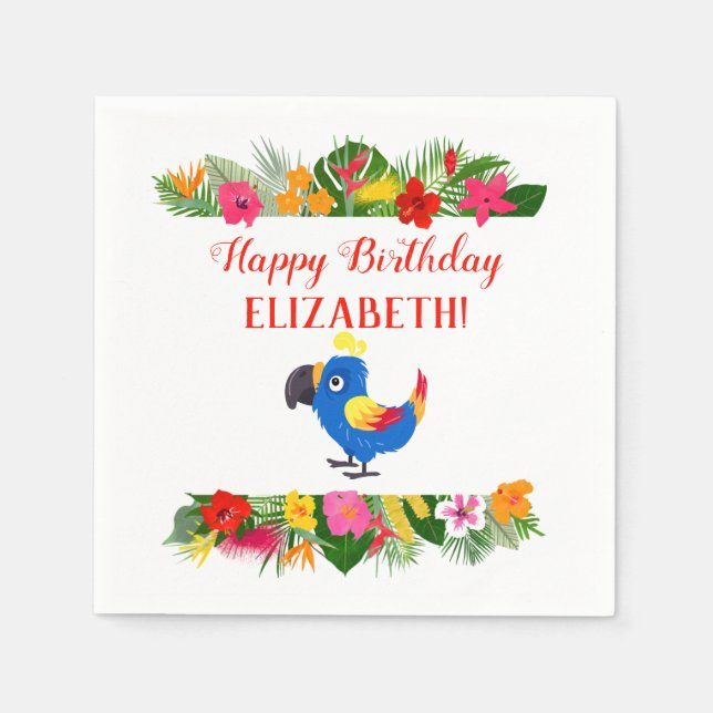 Tropical Birthday Parrot Napkins (Front)