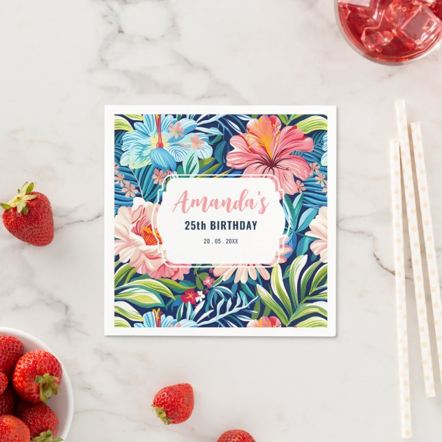 Tropical Birthday Party Floral Pattern Napkins (Insitu)