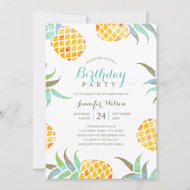 Tropical Birthday Party Summer Pineapple Beach Invitation (Front)