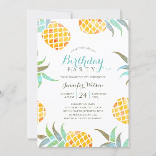 Tropical Birthday Party Summer Pineapple Beach Invitation