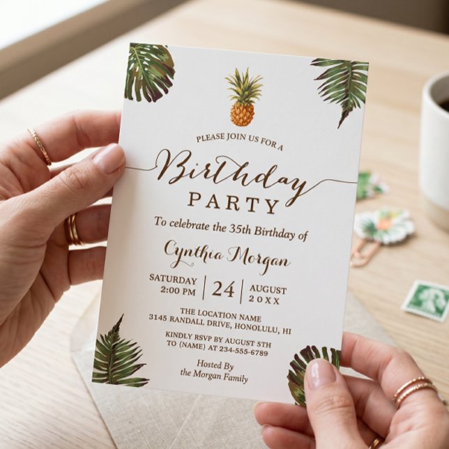 Tropical Birthday Party -  Summer Pineapple Leaves Invitation (Creator Uploaded)